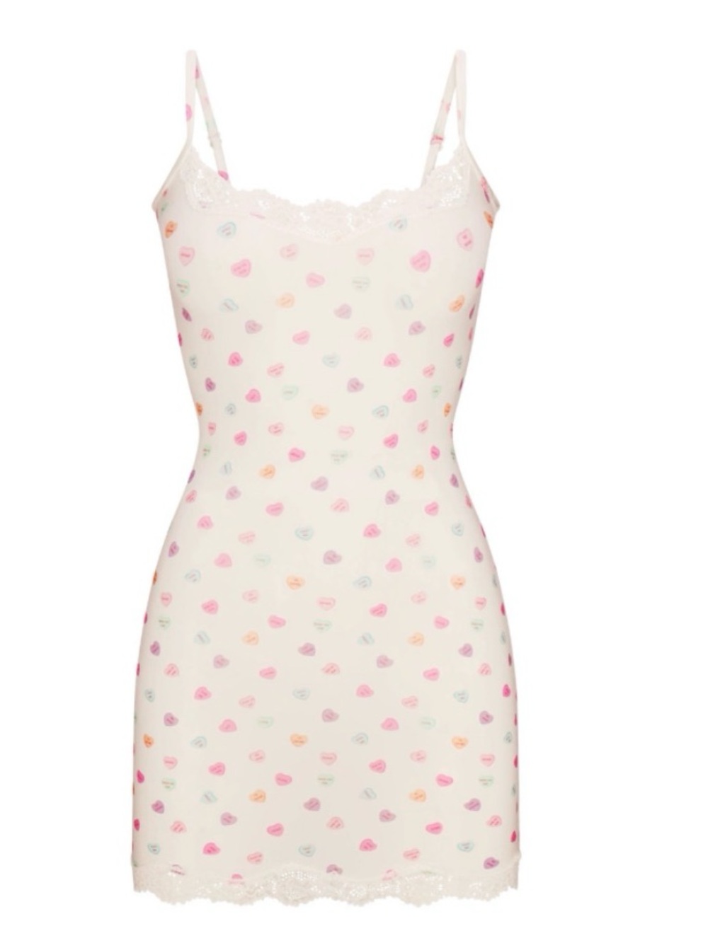 Skims Lace-Trim Slip Dress Candy Hearts